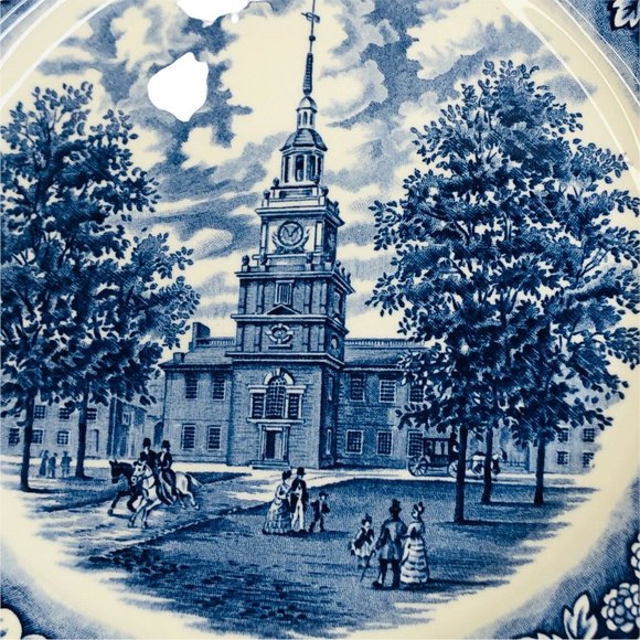 Staffordshire Liberty Blue Dinner Plate 9.75" Independence Hall Design England - Picture 2 of 5